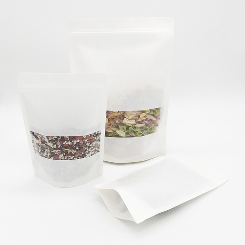 Factory Direct Sales Matte White Paper Window Self-standing Bag Kraft Paper Nut Packaging Bag Flower Tea Grains Sealing Bag 