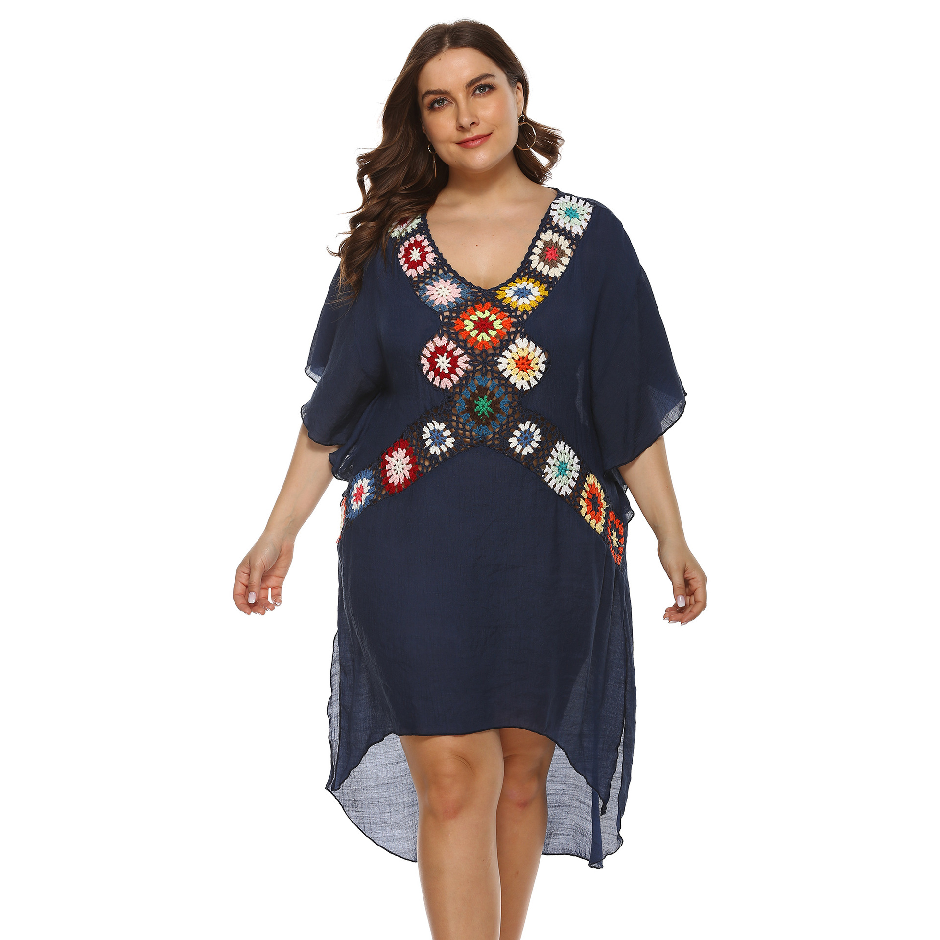 Plus size crochet flower stitching beach dress  NSOY26804