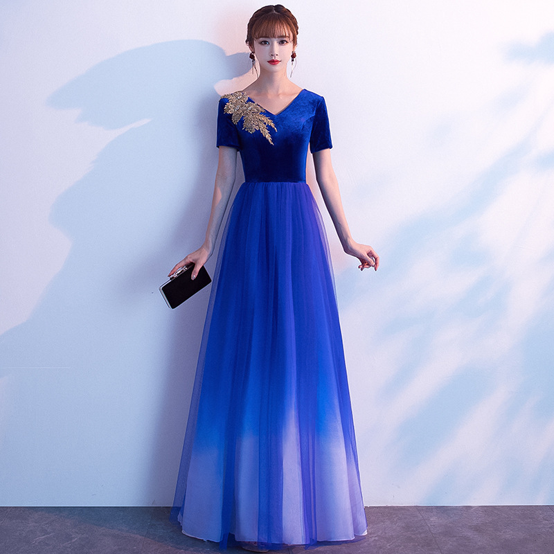 Evening Dresses cocktail party banquet dress vestido de banquete de cctel  Chorus dress women's dress blue air arena Queen's party solo evening  dress
