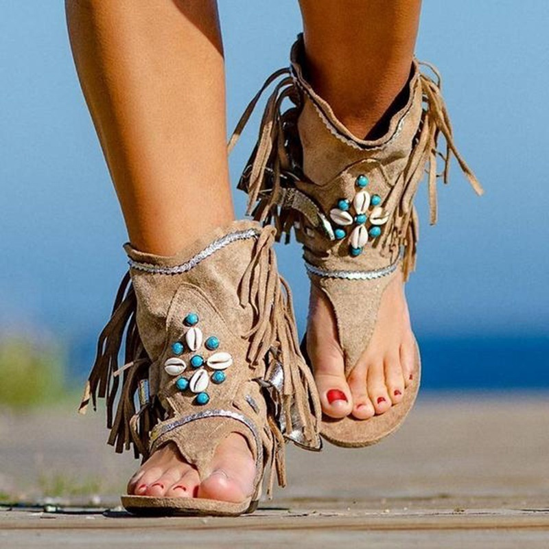 Foreign trade large size shoes for women 2021 European and American autumn wedge heel clip toe tassel low tube Roman shoes wish Amazon