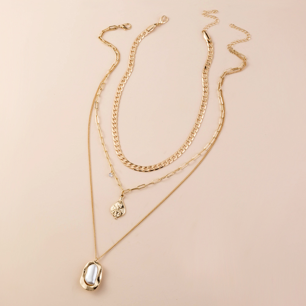fashion water drop multilayer diamond pearl retro alloy necklacepicture3