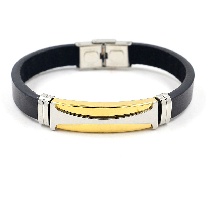 New Two-tone Stainless Steel Titanium Steel Fashion Pu Leather Bracelet Wholesale Nihaojewelry display picture 1