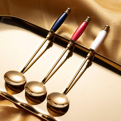 咖啡勺304不锈钢长柄搅拌勺陶瓷网红北欧风勺子搅拌棒彩色甜品勺|ms