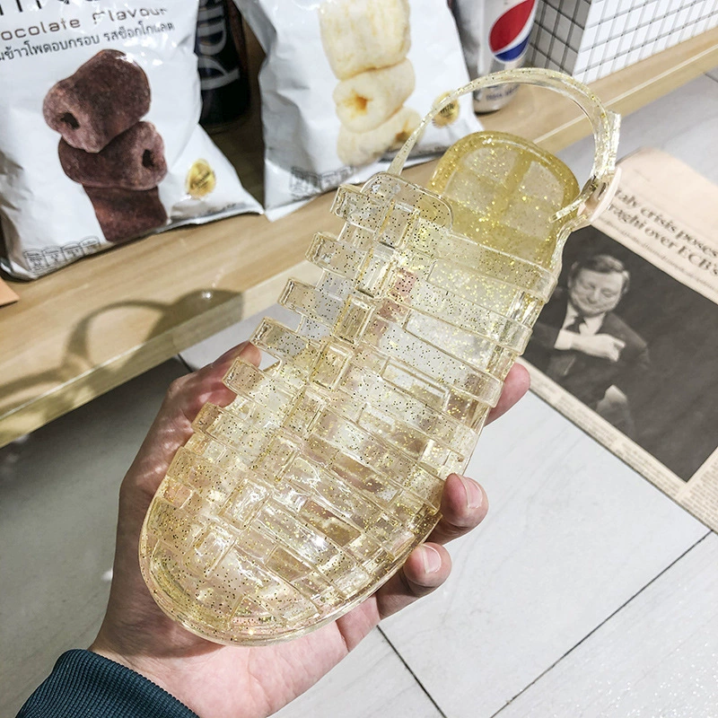 Корейские туфли из желе, женские сандалии, летние, для студентов, прозрачные, из пластика, на среднем и высоком каблуке, римские, противоскользящие, для пляжа Баотоу