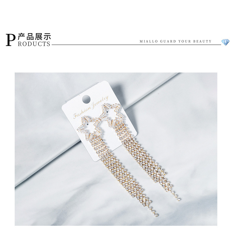 Ladies Star Tassel Long Zircon All-match Earrings Dress Accessories display picture 4