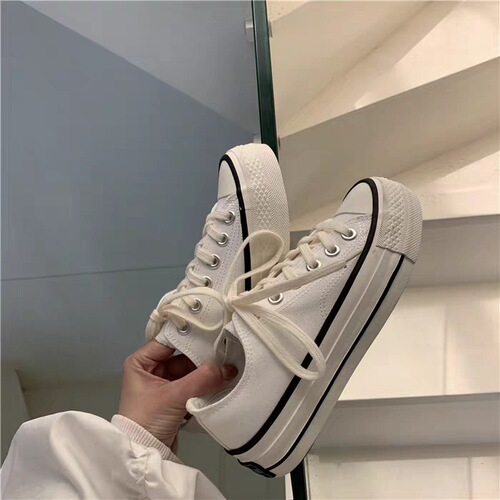  spring new women's shoes vulcanized low-cut thick-soled canvas shoes ins versatile trendy heightening small white sneakers wholesale