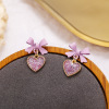 Purple earrings with bow, cute matte nail sequins, fashionable silver needle, Japanese and Korean