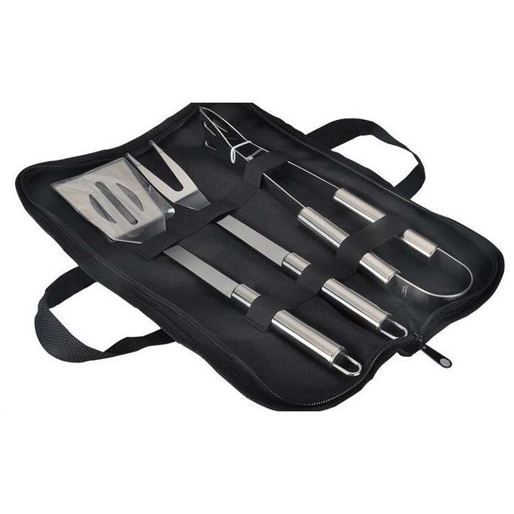 [Fuente de fábrica] Acero inoxidable barbacoa parrilla traje al aire libre herramientas de barbacoa bolsa de tela de 3 piezas conjunto de traje de parrilla