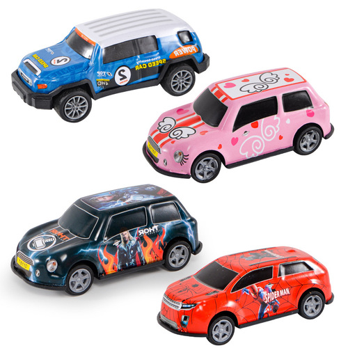 Cross-border exclusive gift model cartoon Q-version toy tin car mini trampoline alloy car for boys