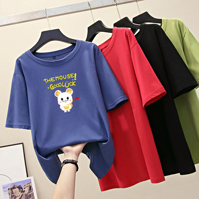 纯棉宽松t恤情侣卡通印花短袖上衣夏季学院风圆领大码半袖打底衫|ms