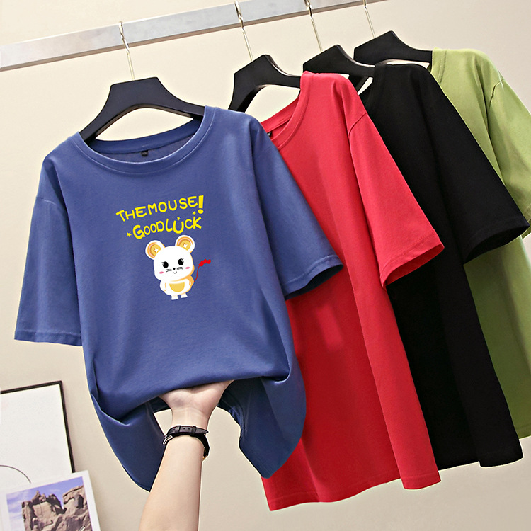 纯棉宽松t恤情侣卡通印花短袖上衣夏季学院风圆领大码半袖打底衫|ms