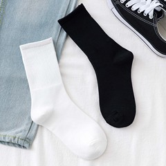 Men's and Women's Crew Socks, Simple Solid Color Cotton Socks, Black and White Long Socks, Men's High Top Socks, Women's Sports Socks