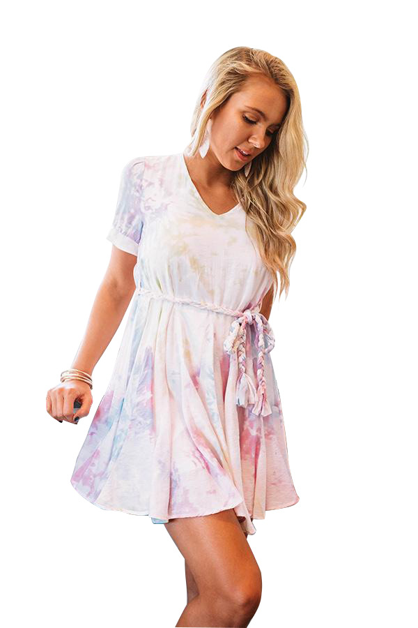 tie-dye short-sleeved loose dress nihaostyles clothing wholesale NSYDY86945