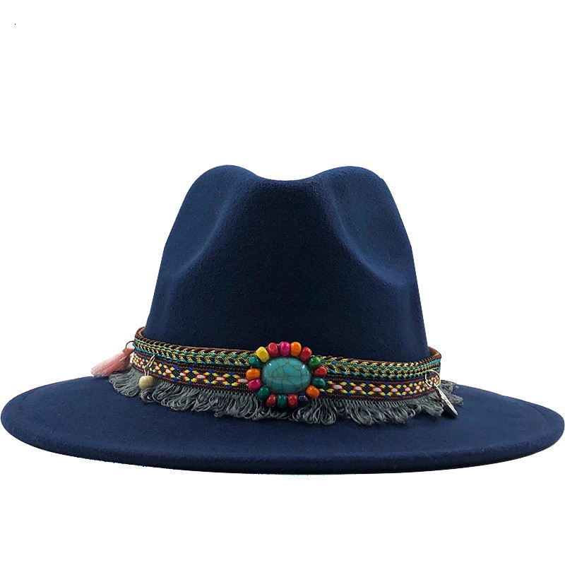 AliExpress Amazon eBay Venta caliente sombrero de lana de las mujeres estilo étnico retro ala plana ala grande Jazz sombrero