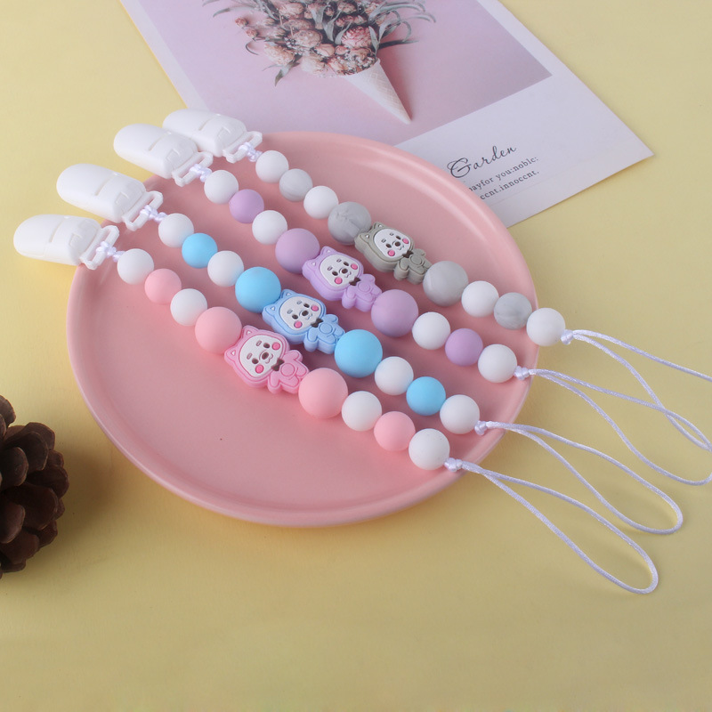 Bebé Oso de silicona pezón cadena clip dientes de bebé Cadena de molienda cadena anti-caída calmante teether pezón