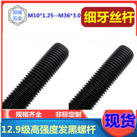 12.9级高强度发黑细牙丝杆 幼牙螺杆 通丝牙条M10*1.25-M36*3.0