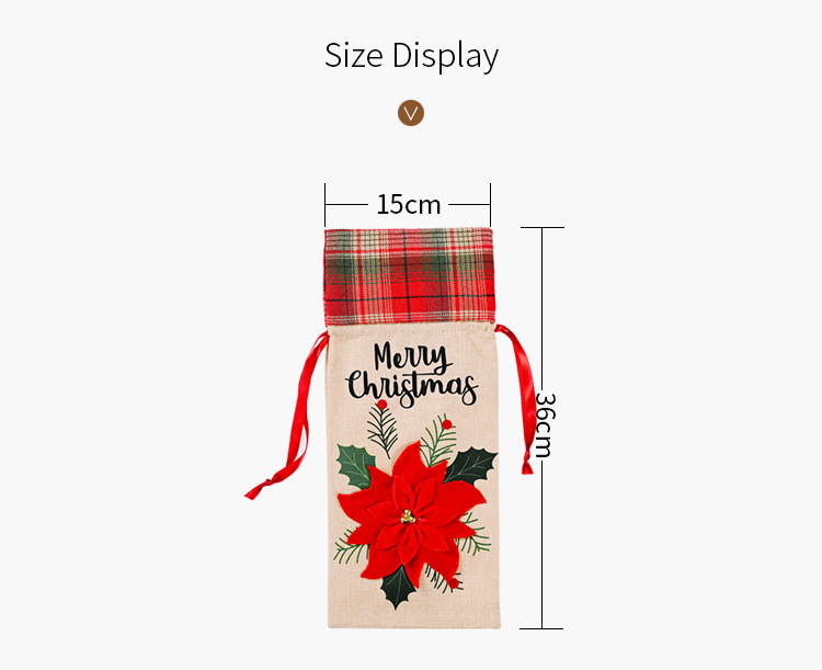 Christmas Linen Wine Bottle Cover Red Flower Wine Cover Lattice Car Wine Bottle Bag display picture 12