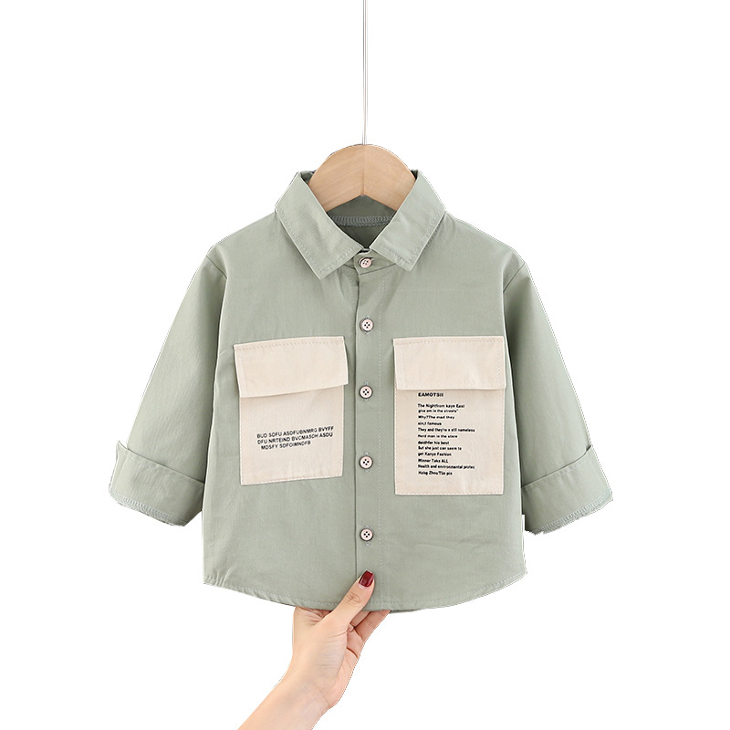 Nueva camisa para niños primavera y otoño camisa para niños de manga larga casual otoño ropa para niños delgada abrigo estilo occidental bebé color sólido