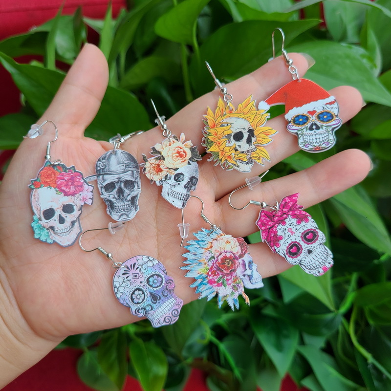 9g Weight Drop Earrings Classification 1 Pair Quantity Daily Occasion 1 Pair Halloween Basic Skull Patchwork Arylic Drop Earrings