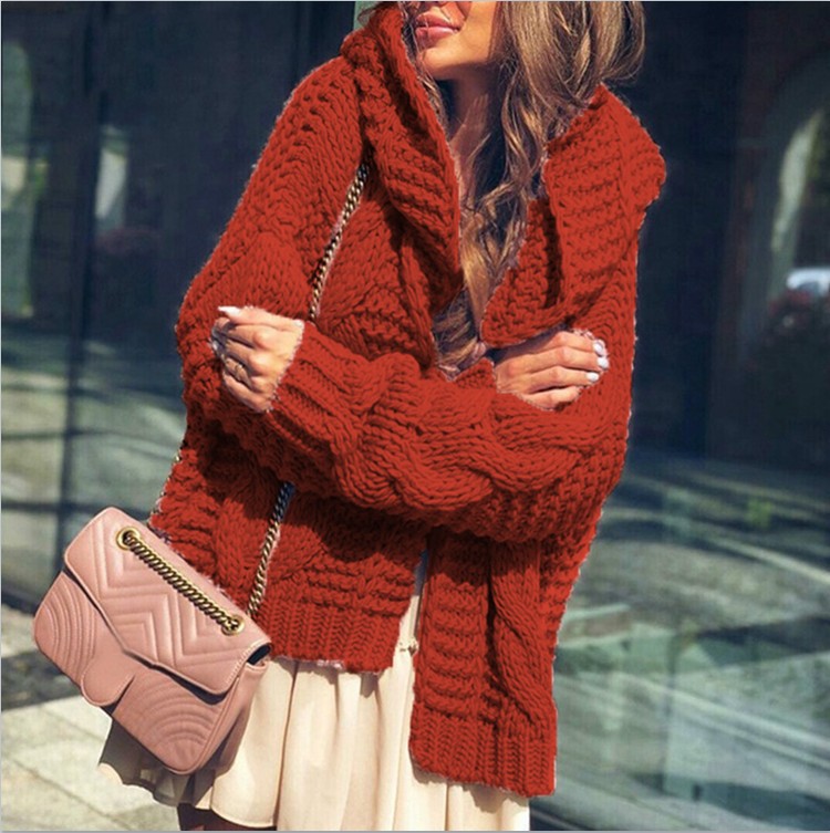 Suéter de Punto Grueso de Color Sólido Estilo Europeo y Americano, Cárdigan con Gorro Trenzado, Nuevo y Más Vendido en Amazon para Otoño/Invierno 2025