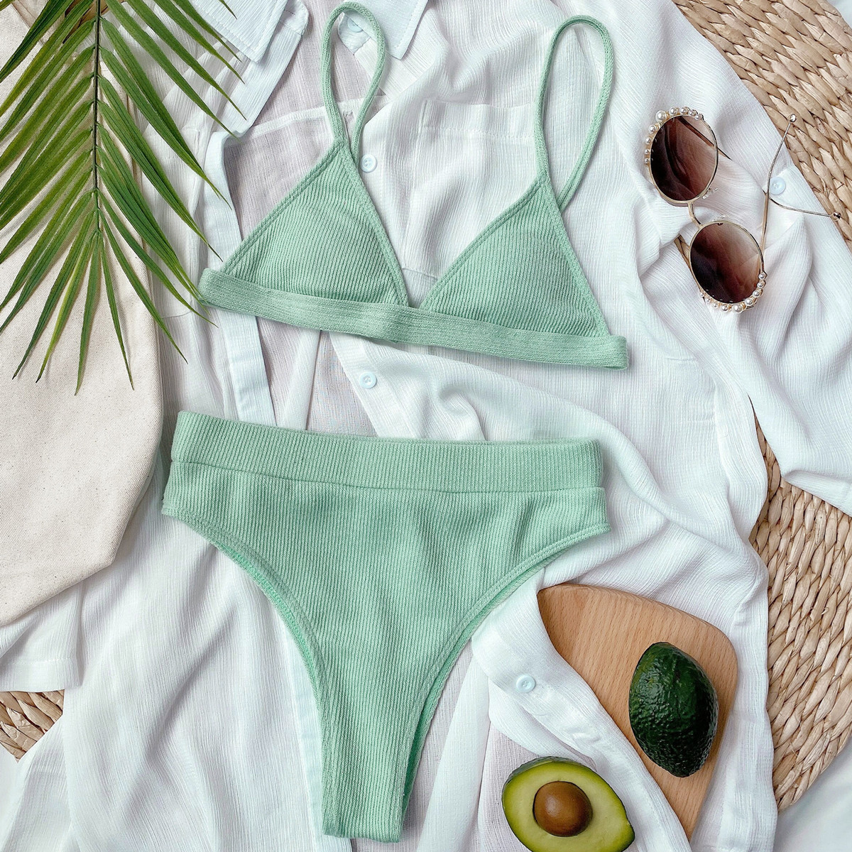 Solid Color Split Swimsuit Triangle Bikini Set NHDA73