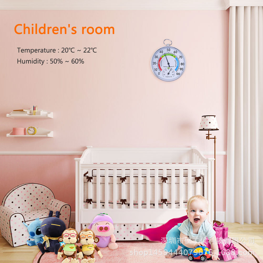 10cm挂环温湿度计高精度家用室内婴儿房指针式英文温度计彩色款