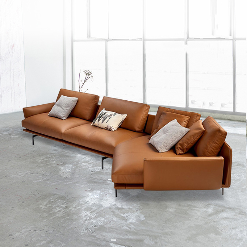 Sofá de cuero genuino, estilo minimalista italiano, piel de vacuno de primera calidad, sala de estar moderna, lujo nórdico ligero, chaise longue esquinera, totalmente de cuero genuino, importado.