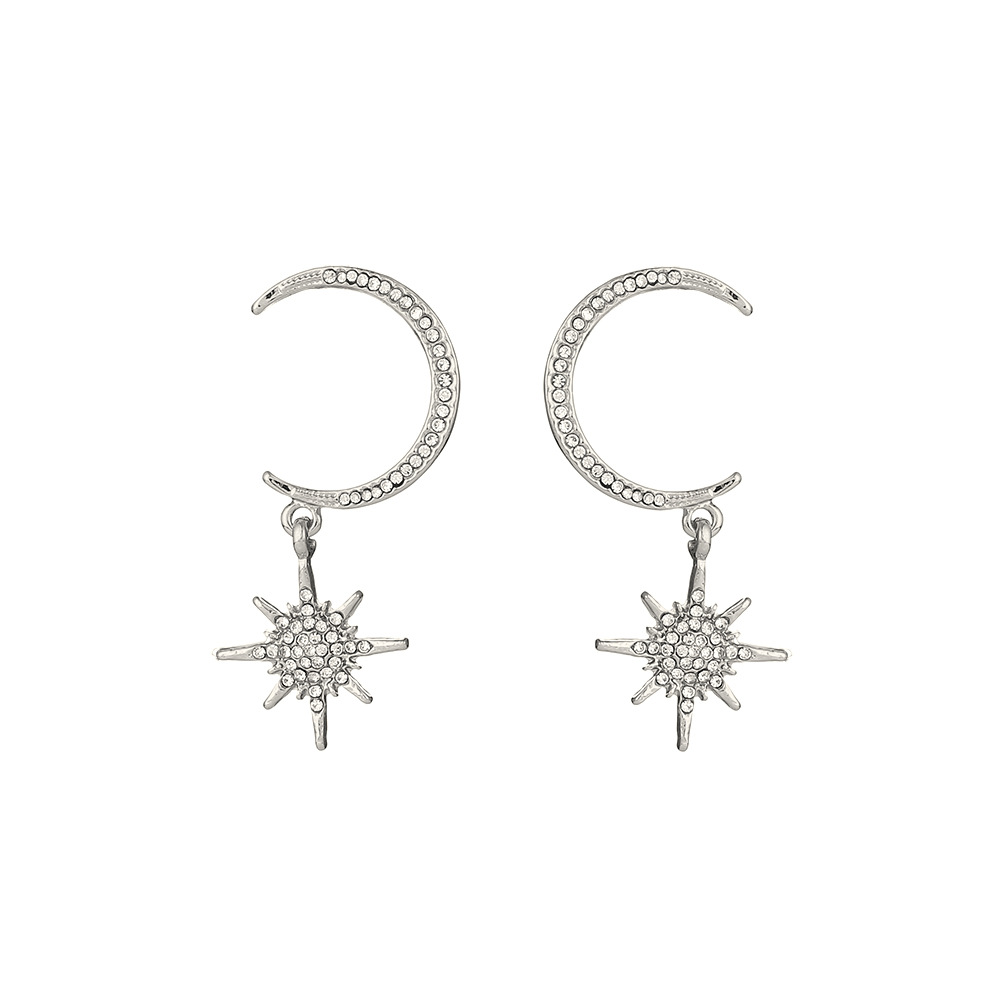 Fashion Simple Diamond Eight-pointed Star Moon Earrings Alloy Earrring Crescent Star Earrings S925 Silver Needle Earrings Nihaojewelry display picture 3