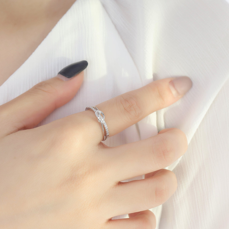 Fashion Knot Copper Plating Inlay Zircon Open Ring 1 Piece