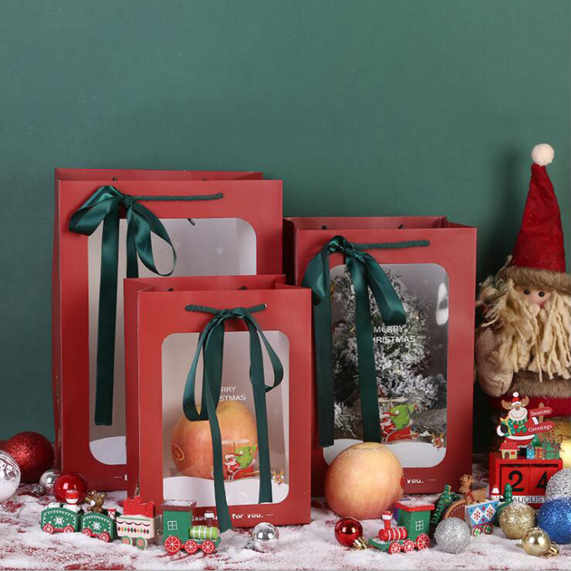 En stock Bolsa de regalo de Navidad bolso de la ventana Nochebuena Apple embalaje caja de cartón regalo de mano caja de dulces bolsa de regalo