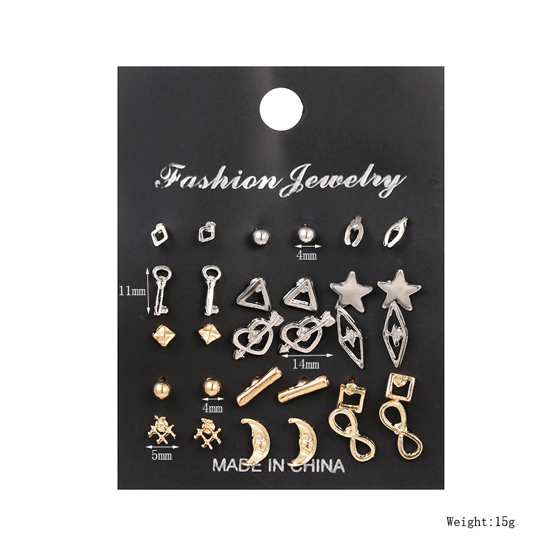 Earrings Creative Exaggerated Star Moon Earrings Set 15 Pairs Of Earrings Wholesale Nihaojewelry display picture 12