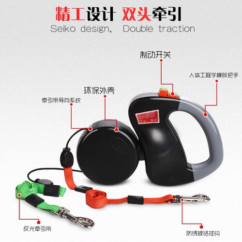 One-to-two double-headed pet leash for medium and large dogs automatic retractable dog leash Amazon cross-border