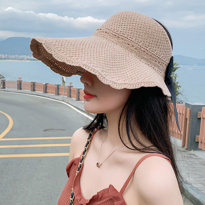 太陽帽女夏可折疊遮陽帽空頂韓版防紫外線大沿帽出遊透氣海灘帽潮