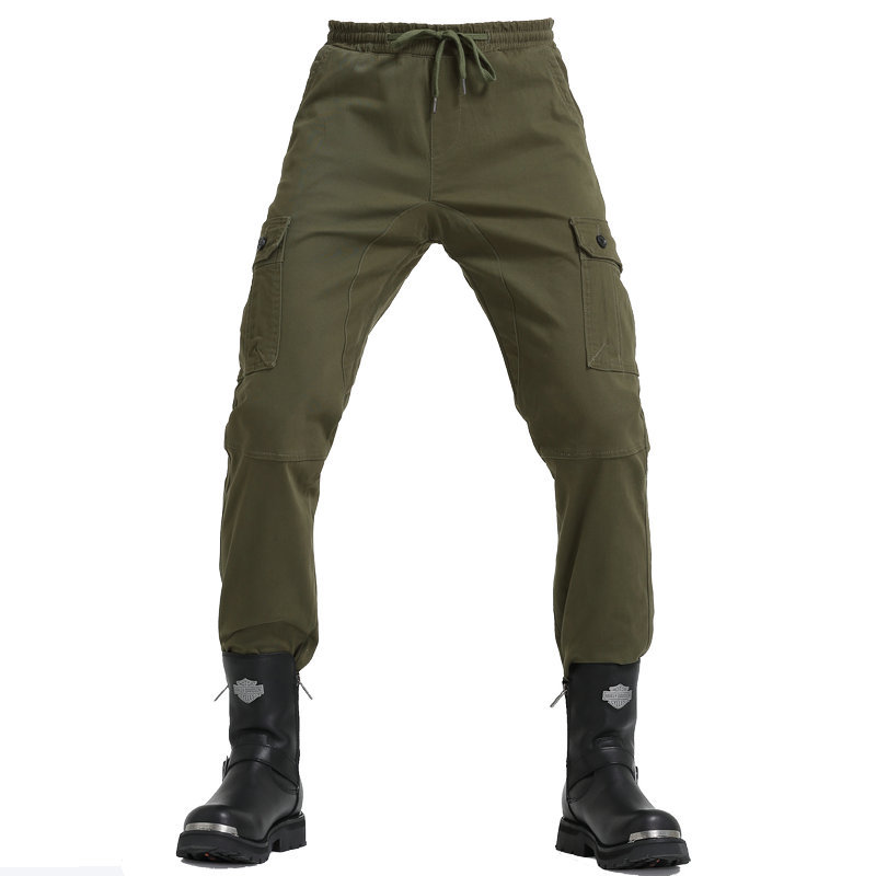 Pantalones atados al tobillo de los hombres del verde del ejército pantalones casuales sueltos de la motocicleta del lazo pantalones de la motocicleta de la moda del Workwear del multi-Bolso de los hombres