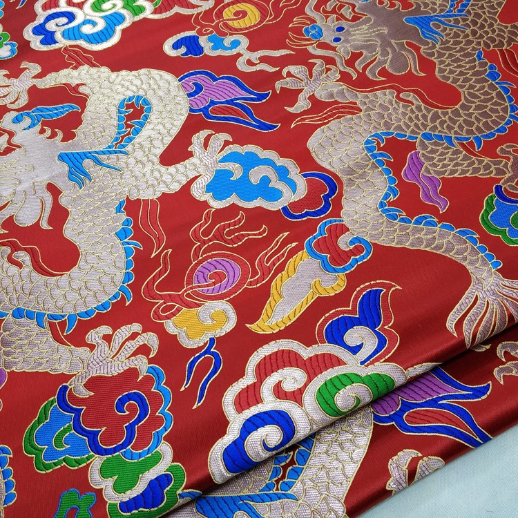 中国风龙袍旗袍舞台影视坐垫抱枕装饰布提花纺云锦丝绸龙纹面料