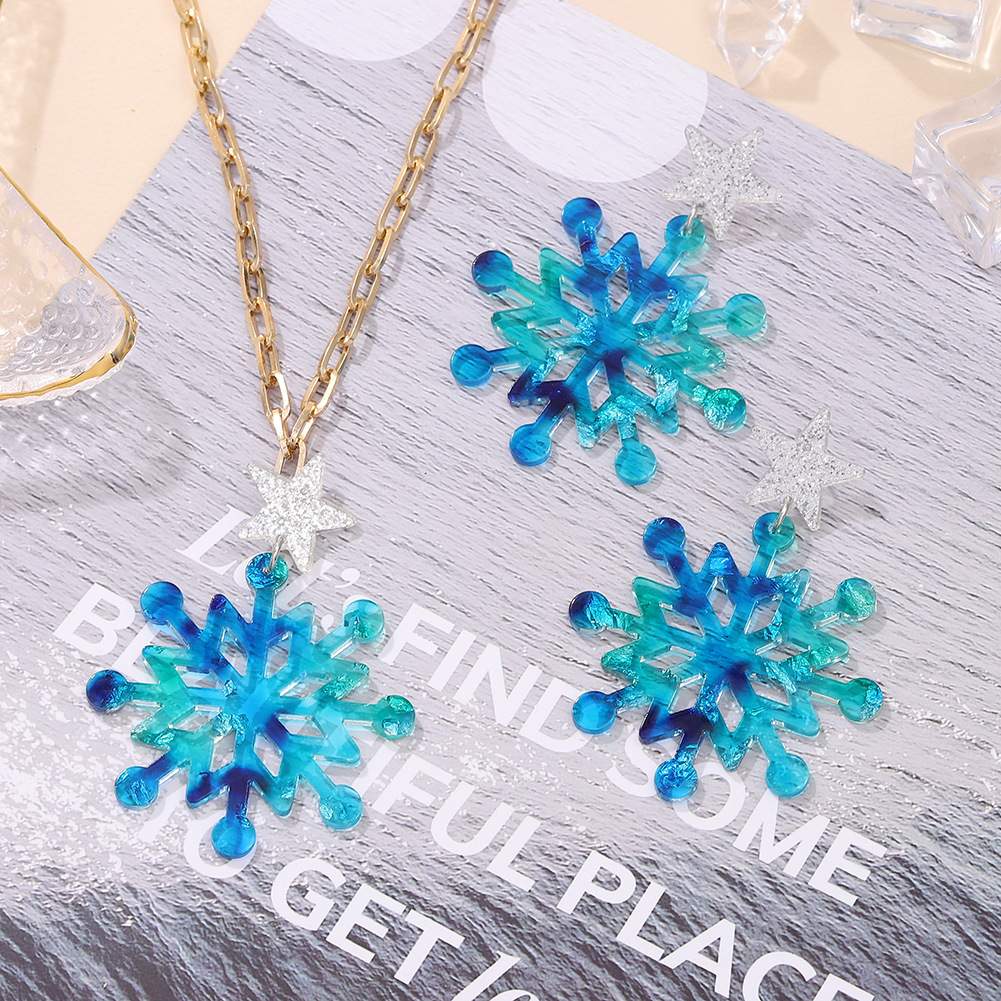 New Plate Color Snowflake Christmas  Earring Necklace Set  Wholesale display picture 4