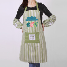 韩版时尚条纹围裙女士家用厨房防油防污背带围裙套袖定制工作服