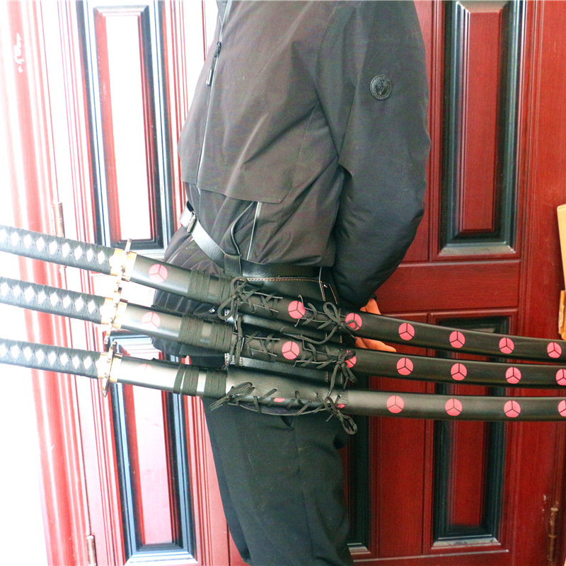 Wholesale sword belt lanyard belt two and three lanyards sword buckle two swords leather waist hanging black