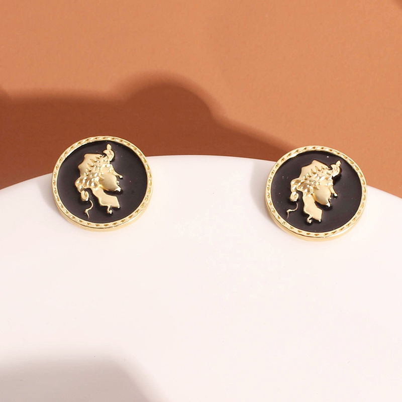 10g Weight Earrings Classification Wedding, Travel Occasion Alloy Material Women'S Gender Fashion Style Gold Color Retro Baroque Style Earrings Portrait Coin Alloy Earrings Fashion Minimalist Button Earrings Wholesale Nihaojewelry 5