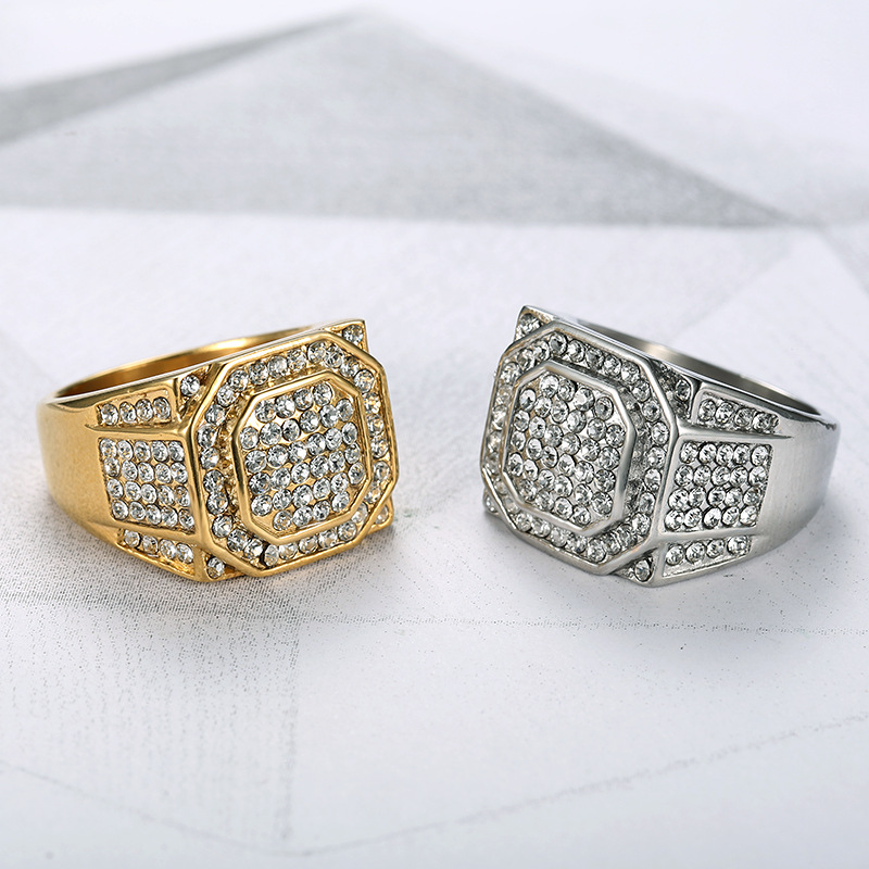 Men'S Gender 1 Piece Hip-hop Geometric Titanium Steel Inlay Rhinestones Men's Rings