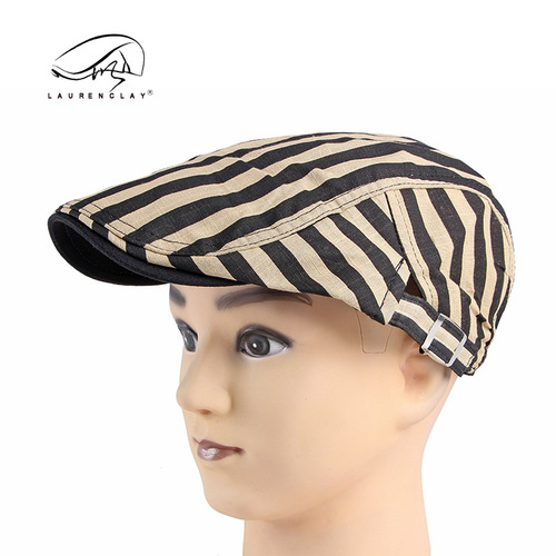 New men's beret wholesale Korean style fashionable spring and summer thin peaked cap for women breathable striped forward hat trendy