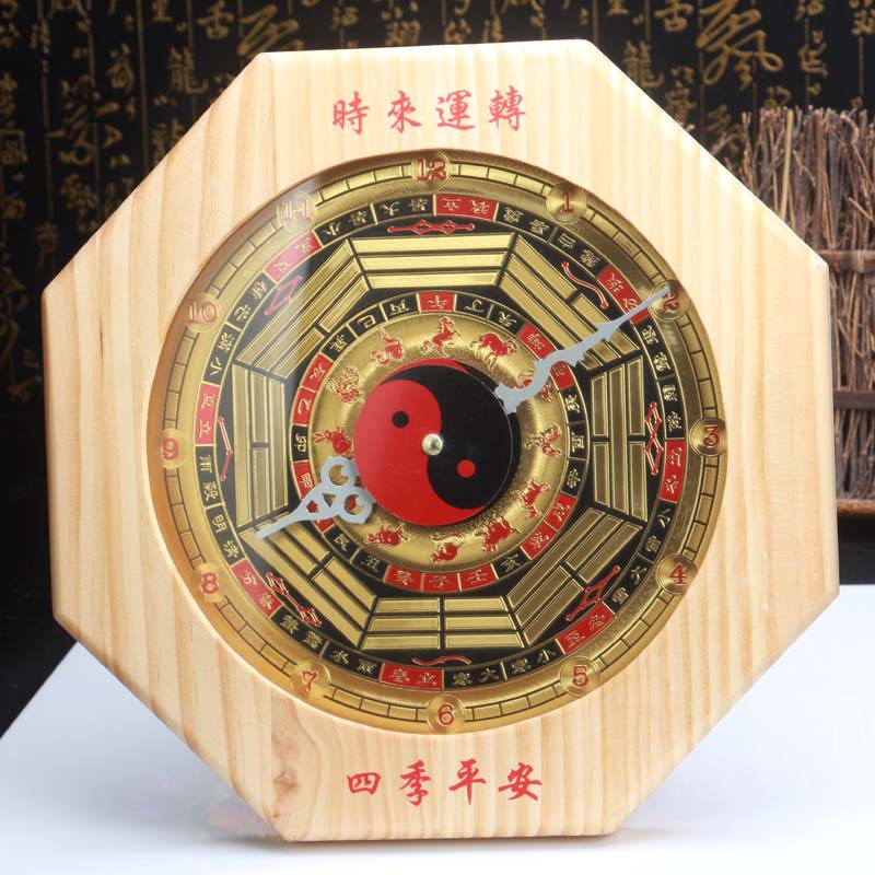 尚缘厂家批发纯桃木四季平安钟八卦钟罗盘钟家居风水挂钟2025