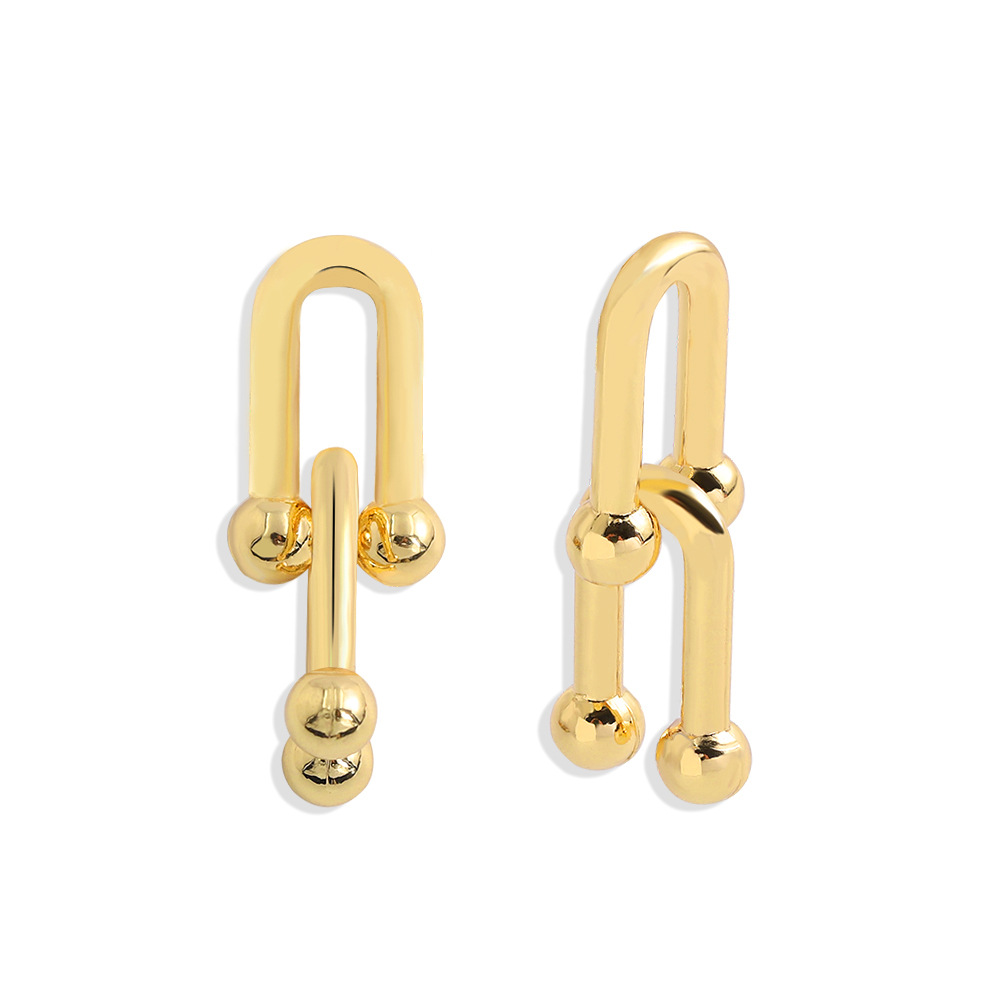 Golden Copper Inlaid Zirconium Earrings display picture 9