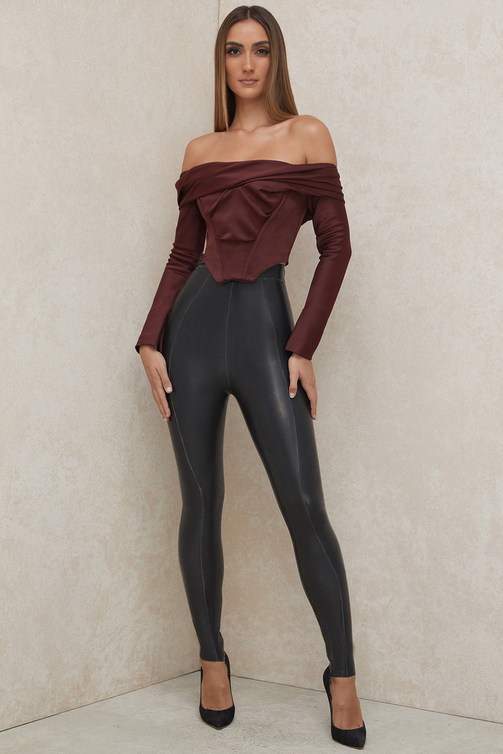 Autumn and winter sexy high waist tight-fitting leather pants  NSMI26158