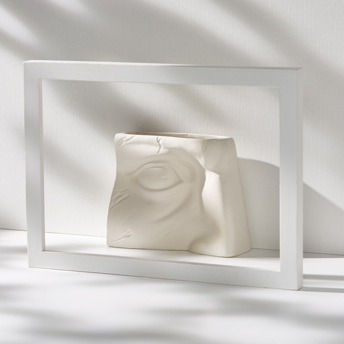 Nordic Creative Human Face Ceramic Dry Flower Vase Home Living Room Exhibition Hall Simple Decorative Ornament Flower Inserting Arrangement Prop