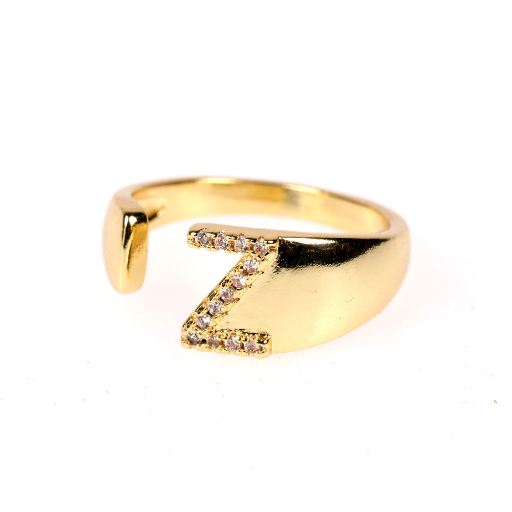 Nuevo Anillo Ajustable De Diamantes De Oro Abierto De 26 Letras display picture 16