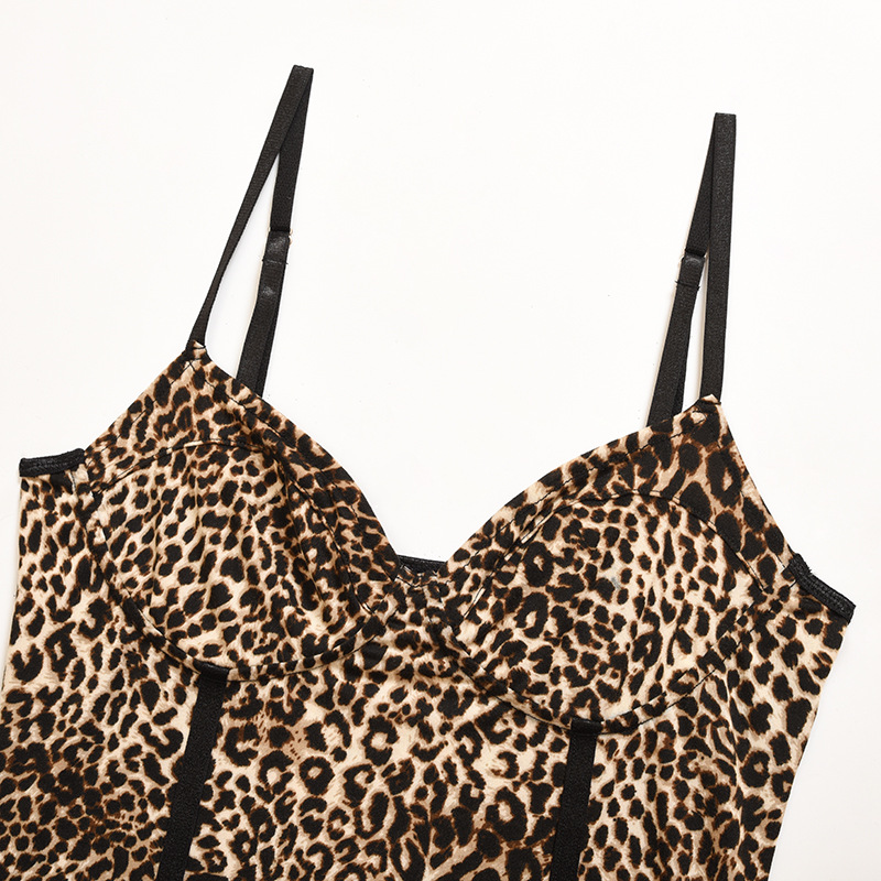 slim leopard print sling one-piece bodysuit  NSWY42920