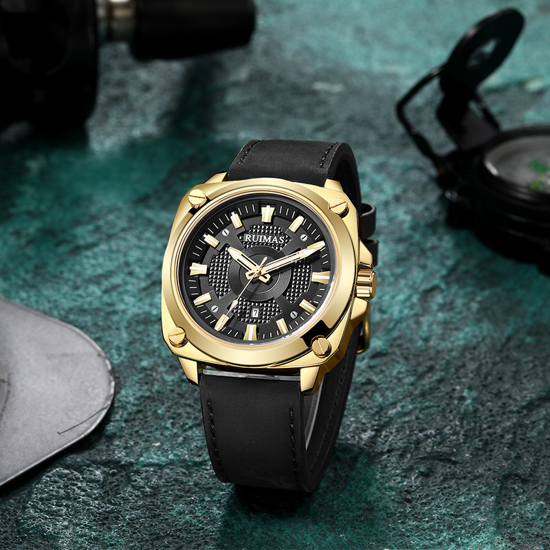 速卖通热卖瑞马仕RUIMAS男手表 时尚简约三针方壳夜光石英腕表303