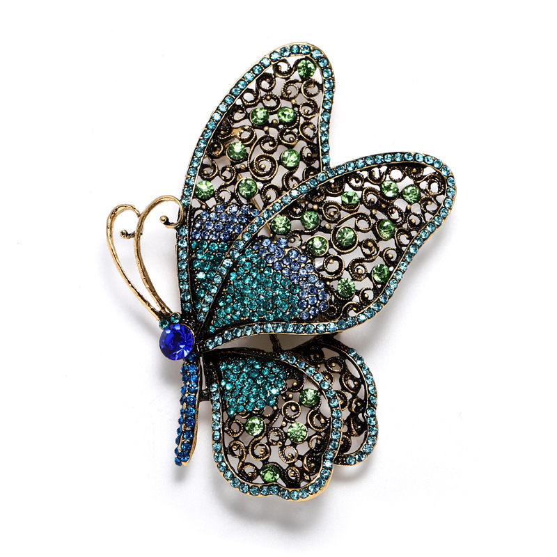 Retro Exaggerated Butterfly Alloy Plating Hollow Out Inlay Rhinestones Women's Brooches display picture 1