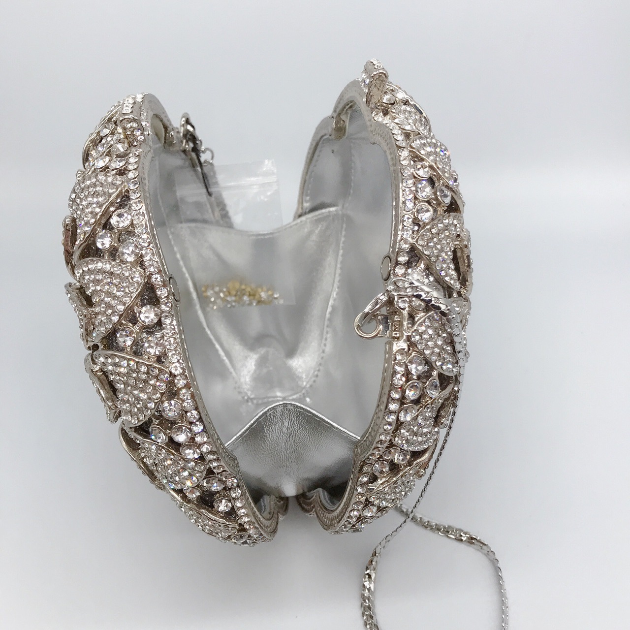 Round Shape Gold Silver Rhinestone Metal Flower Round Evening Bags